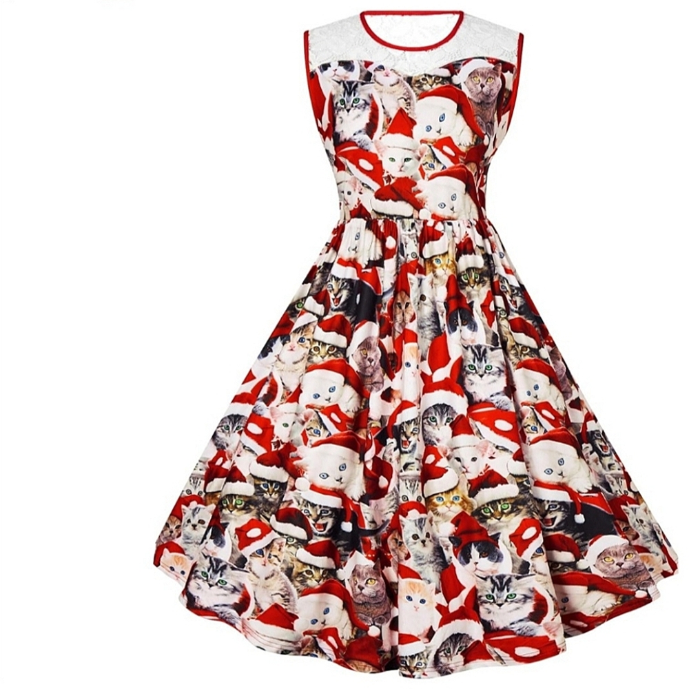Christmas Cat Cocktail Dress, 4XL 🐱🐈‍⬛️🤶🐈😺🎄
